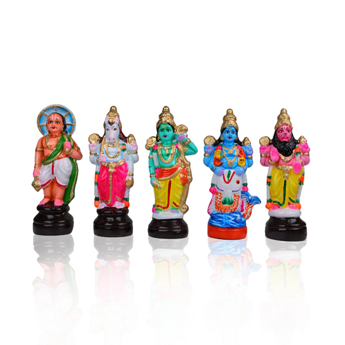 Dasavatharam Clay Golu Bommai Set - 8 x 3 Inches | Giri Golu Doll/ Navaratri Golu Bomma/Gombe/Bommai