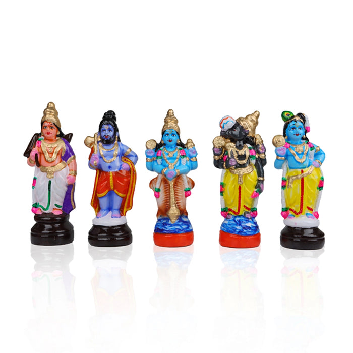 Dasavatharam Clay Golu Bommai Set - 8 x 3 Inches | Giri Golu Doll/ Navaratri Golu Bomma/Gombe/Bommai