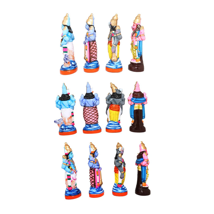 Dasavatharam Clay Golu Bommai Set - 12 x 5 Inches | Giri Golu Doll/ Navaratri Golu Bomma/Gombe/Bommai