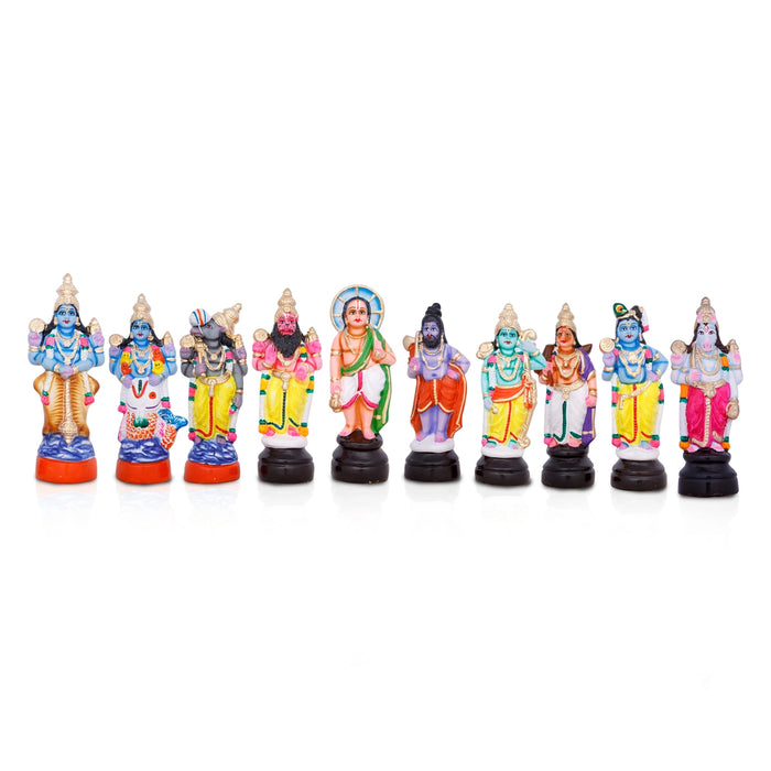 Dasavatharam Paper Mache Golu Bommai Set - 10 x 3 Inches | Giri Golu Doll/ Navaratri Golu Bomma/Gombe/Bommai