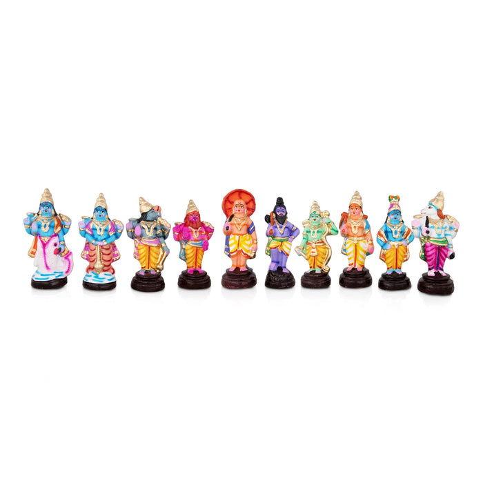 Dasavatharam Paper Mache Golu Bommai Set - 10 x 3 Inches | Giri Golu Doll/ Navaratri Golu Bomma/Gombe/Bommai