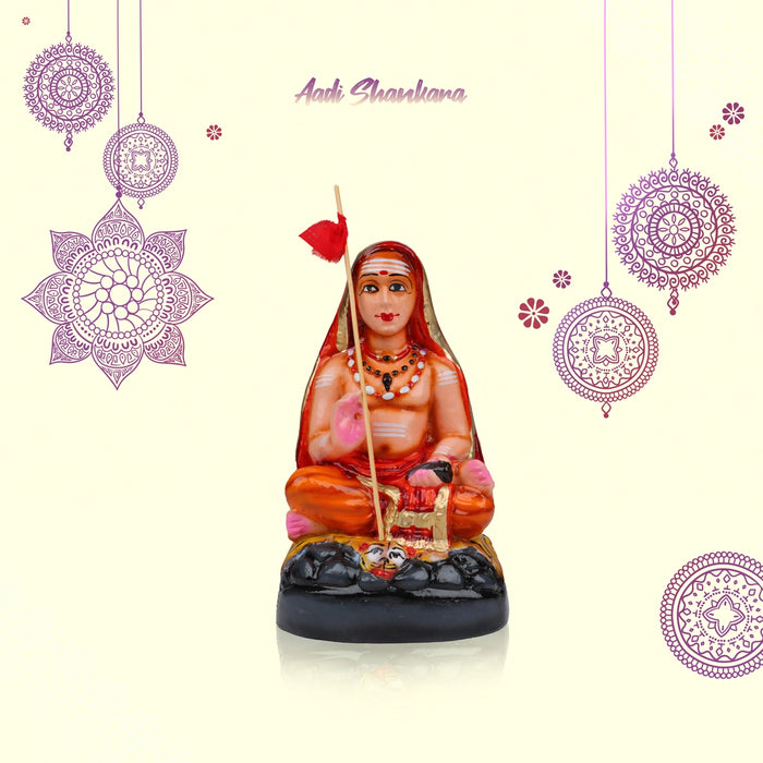 Adi Shankara Statue Clay Golu Bommai - 9 X 5.5 Inches | Navaratri Golu Gombe/ Giri Golu Doll/ Navratri Decor
