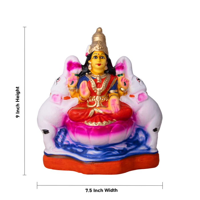 Gajalakshmi Idol Clay Golu Bommai - 9 X 7.5 Inches | Navaratri Golu Gombe/ Giri Golu Doll/ Navratri Decoration