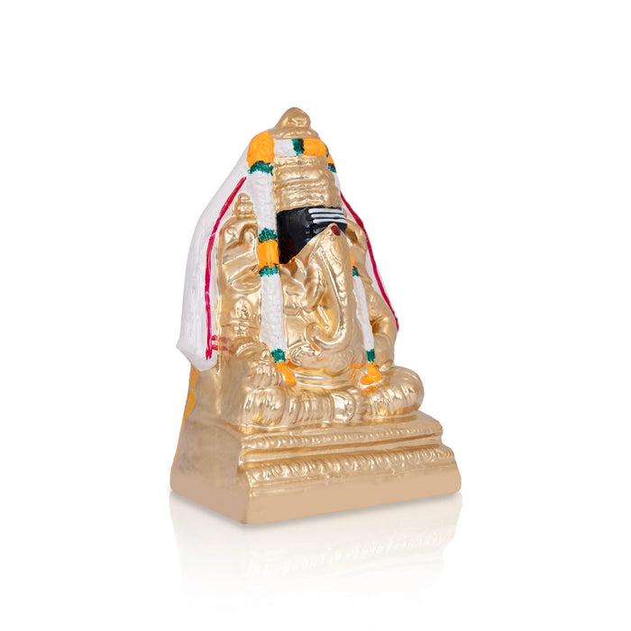 Pillayarpatti Ganesh Murti Sitting On Base-8 X 5 Inches | Gold Polish/Clay Vinayaka Statue For Ganapati Chaturthi