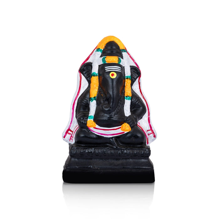 Pillayarpatti Black Ganesh Murti - 8 X 5.5 Inches | Clay Vinayaka Statue/ Ganapati Idol For Ganesh Chaturthi