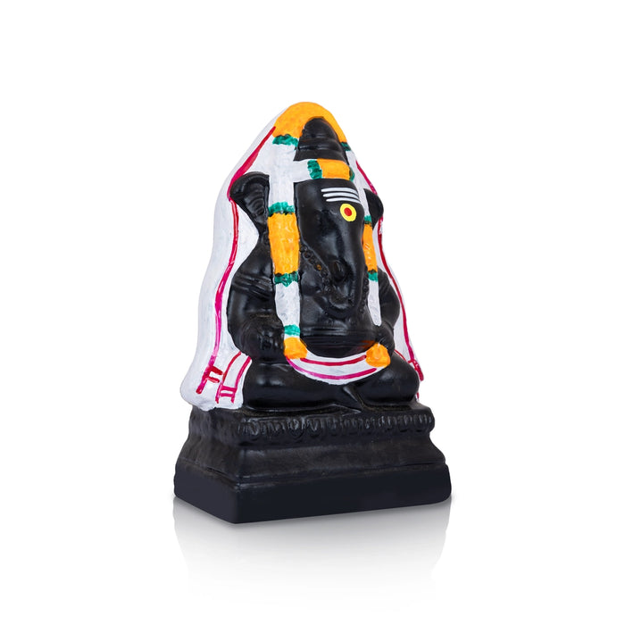 Pillayarpatti Black Ganesh Murti - 8 X 5.5 Inches | Clay Vinayaka Statue/ Ganapati Idol For Ganesh Chaturthi