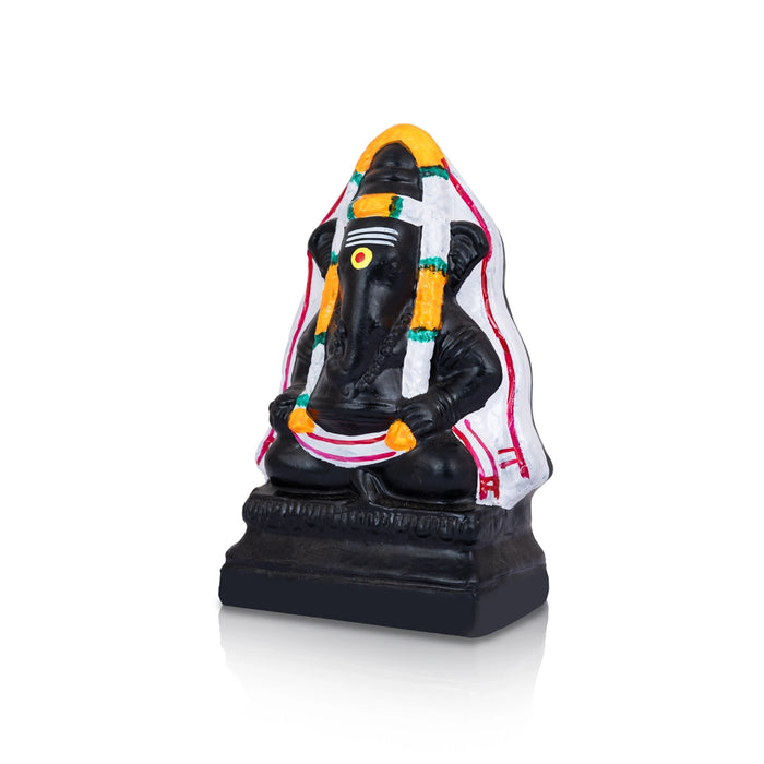 Pillayarpatti Black Ganesh Murti - 8 X 5.5 Inches | Clay Vinayaka Statue/ Ganapati Idol For Ganesh Chaturthi