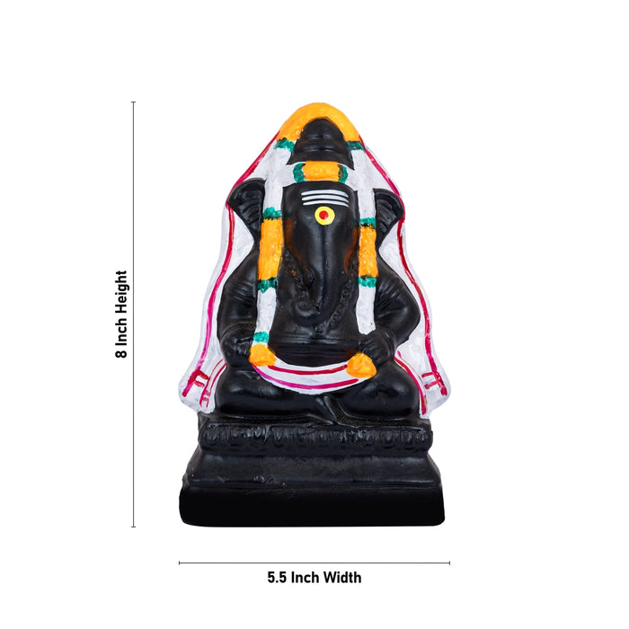 Pillayarpatti Black Ganesh Murti - 8 X 5.5 Inches | Clay Vinayaka Statue/ Ganapati Idol For Ganesh Chaturthi