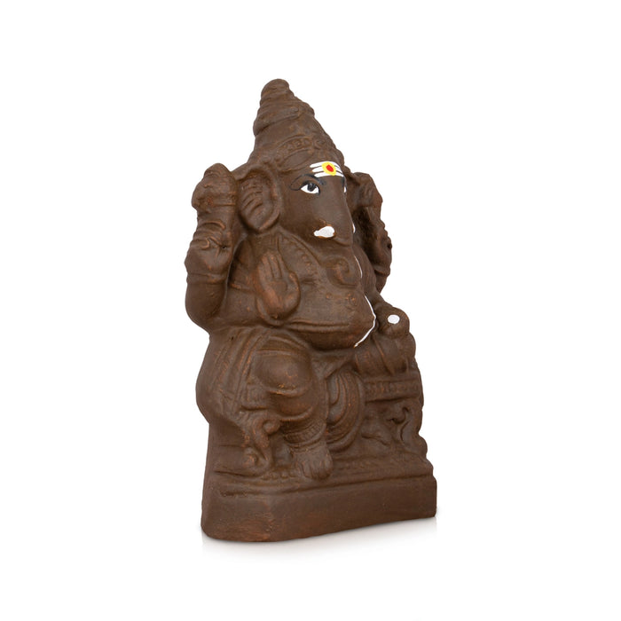 Eco Friendly Ganesha Idol Sitting On Simhasanam - 9 x 4.75 Inches | Clay Ganpati Idol/ Ganesh Chaturthi Decoration