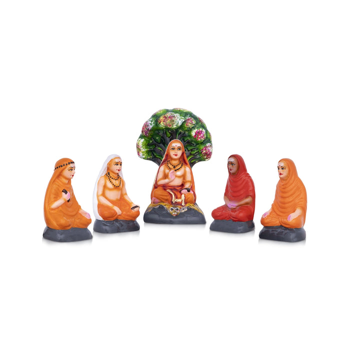 Adi Shankara with 4 Disciples Paper Mache Golu Bommai Set - 9 x 4 Inches | Giri Golu Doll/ Navaratri Golu Bomma/Gombe/Bommai