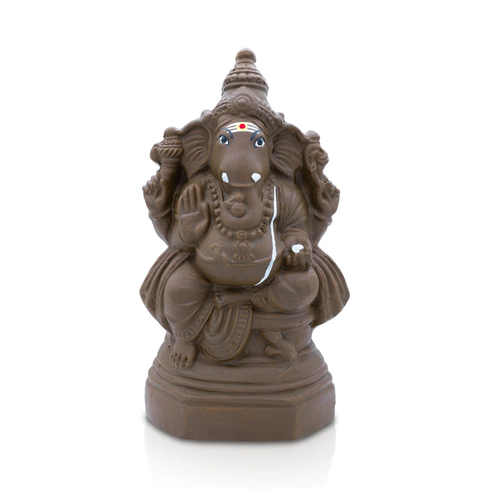 Ganesha Sitting on Base Murti - 11 x 6 Inches | Clay Idol/ Ganapati Statue For Pooja & Vinayagar Chaturthi