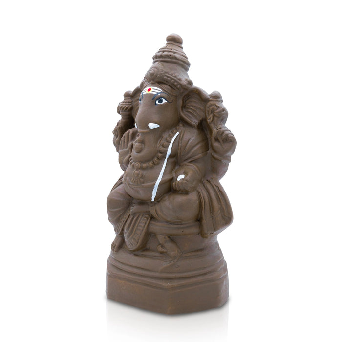 Ganesha Sitting on Base Murti - 11 x 6 Inches | Clay Idol/ Ganapati Statue For Pooja & Vinayagar Chaturthi
