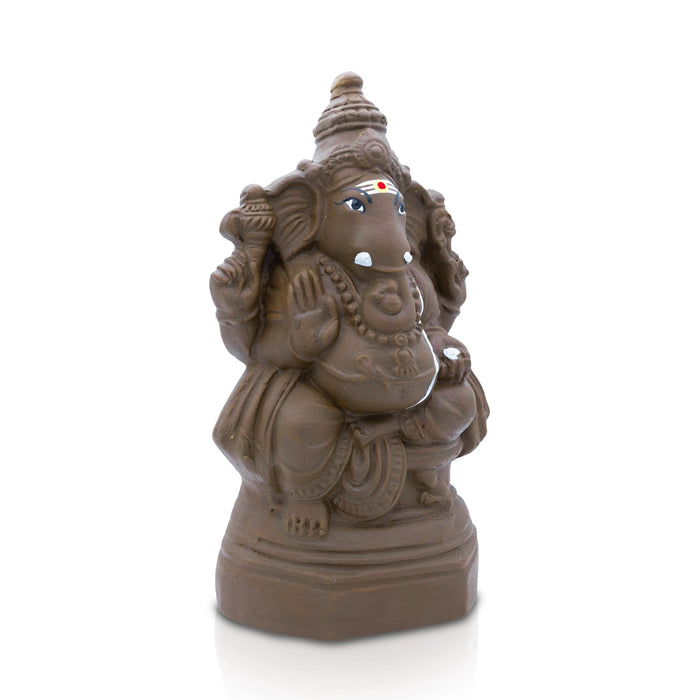 Ganesha Sitting on Base Murti - 11 x 6 Inches | Clay Idol/ Ganapati Statue For Pooja & Vinayagar Chaturthi