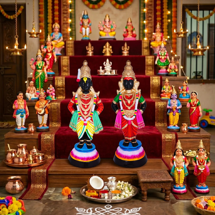 Pandurangan Rukkumayi Paper Mache Golu Bommai Pair - 28 x 9 Inches | 2 Pcs/ Giri Golu doll/ Navaratri Golu Gombe