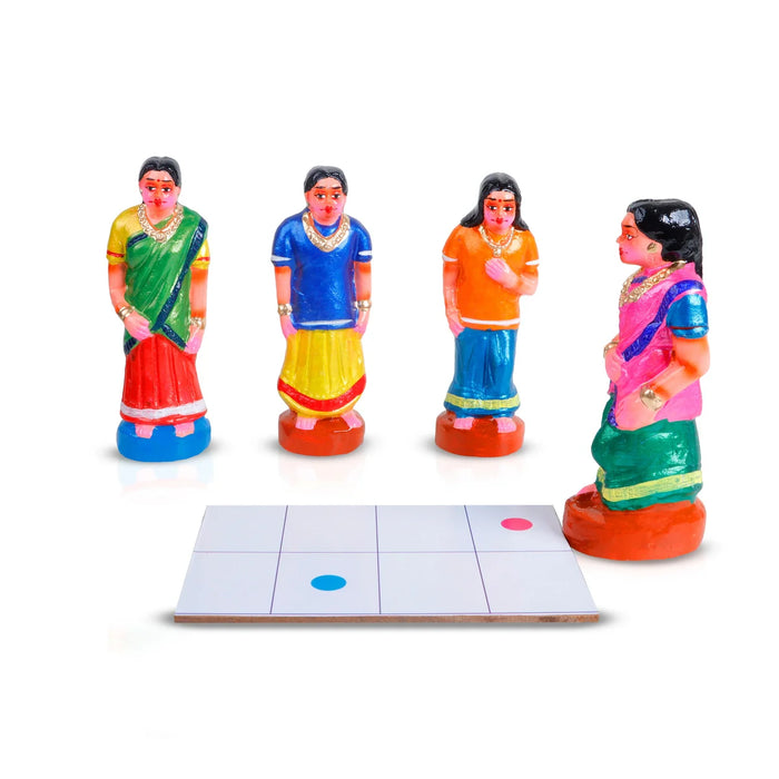 Nondi Clay Golu Bommai Set - 7 x 2.5 Inches | Giri Golu Doll/ Navaratri Golu Bomma/Gombe/Bommai