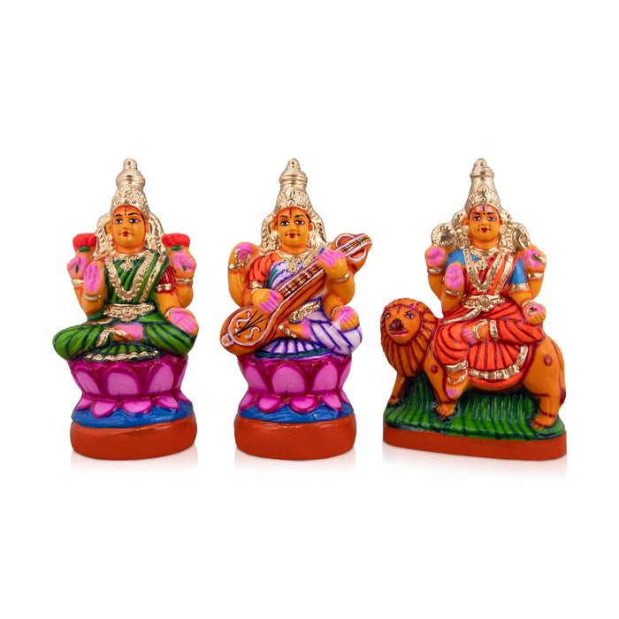 Lakshmi Saraswati Durgai Paper Mache Golu Bommai Set - 9 x 6 Inches | Giri Golu Doll/ Navaratri Golu Bomma/Gombe/Bommai