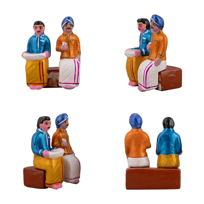 Tea Shop Clay Golu Bommai Set - 7 x 3 Inches | Giri Golu Doll/ Navaratri Golu Bomma/Gombe/Bommai