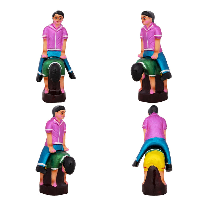 Pacha Kuthirai Clay Golu Bommai Set - 9 x 3.5 Inches | Giri Golu Doll/ Navaratri Golu Bomma/Gombe/Bommai