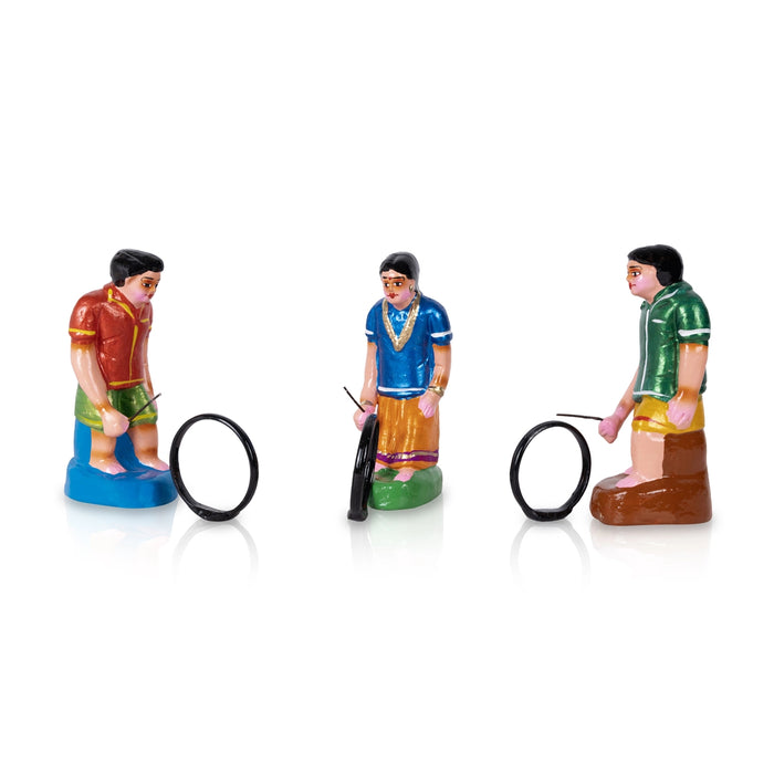 Tyre Game Clay Golu Bommai Set - 7 X 2.5 Inches | Navaratri Golu Gombe/ Giri Golu Doll/ Navratri Decoration