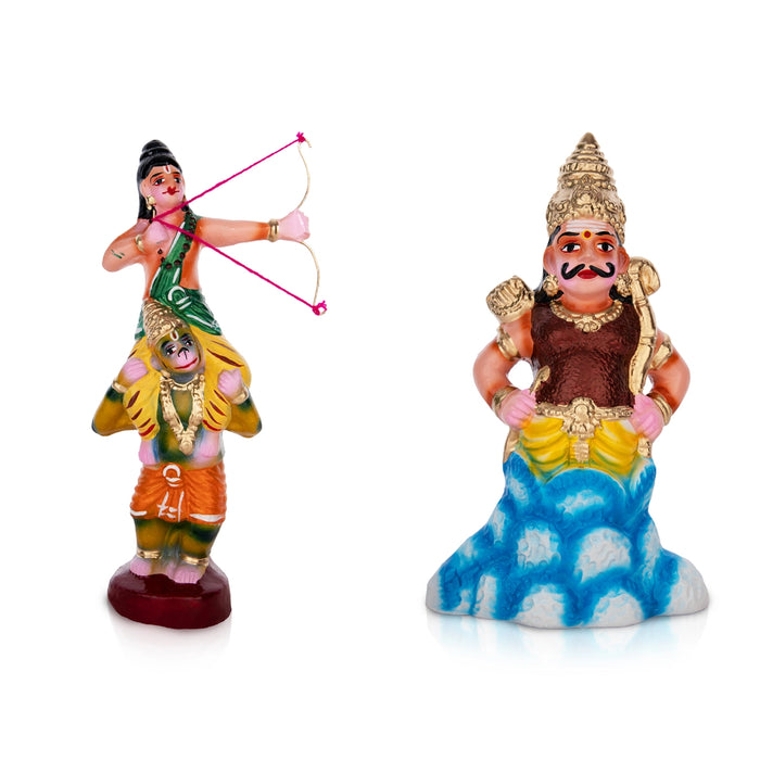 Indrajit Murti Vadham Clay Golu Bommai Pair- 11 X 6.5 Inches | Navaratri Golu Gombe/Giri Golu Doll/Navratri Decor