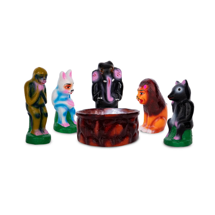Lion King Story Clay Golu Bommai Set - 6.5 X 3 Inches | Giri Golu Doll/ Navaratri Gombe/ Navratri Decor