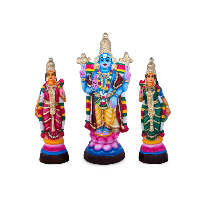 Perumal Sridevi Bhudevi Paper Mache Golu Bommai Set - 18 x 8 Inches | Giri Golu doll/ Navaratri Golu Bomma