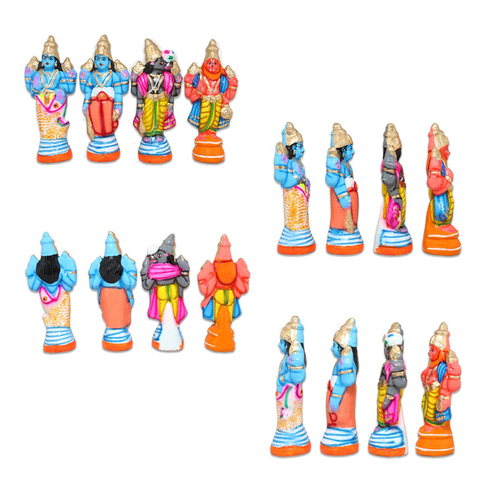 Dasavatharam Clay Golu Bommai Set - 9 x 3.5 Inches | Giri Golu Doll/ Navaratri Golu Bomma/ Gombe/ Bommai