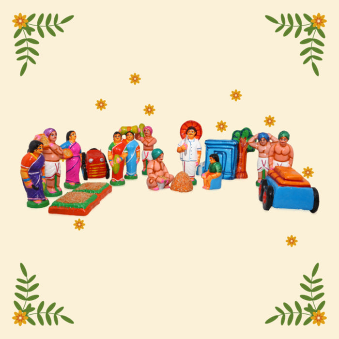 Agriculture Clay Golu Bommai Set - 7 x 7 Inches | Giri Golu Doll/ Navaratri Golu Bomma/Gombe/Bommai