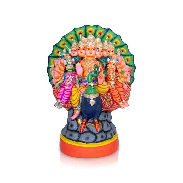 Aarumuga Murugan Valli Deivanai Statue Paper Mache Golu Bommai- 24X15 Inch | Navaratri Golu Gombe/Giri Golu Doll