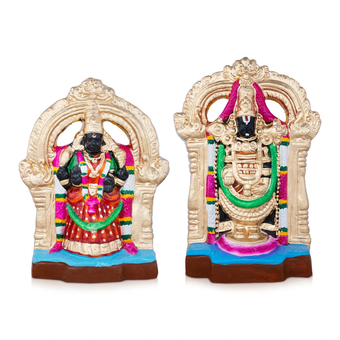 Perumal Thayar Clay Golu Bommai Pair - 10 x 6 Inches | Giri Golu Doll/ Navaratri Golu Bomma/Gombe/Bommai