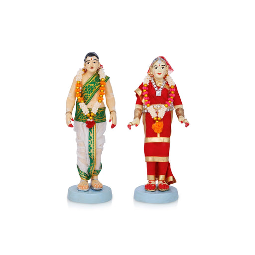 Iyer Wedding Clay Golu Bommai Pair - 9 x 3 Inches | Giri Golu Doll/ Navaratri Golu Bomma/Gombe/Bommai - Clay Golu Bommai | Giri USA