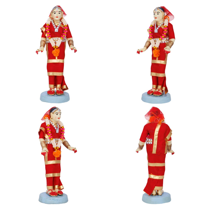 Iyer Wedding Clay Golu Bommai Pair - 9 x 3 Inches | Giri Golu Doll/ Navaratri Golu Bomma/Gombe/Bommai