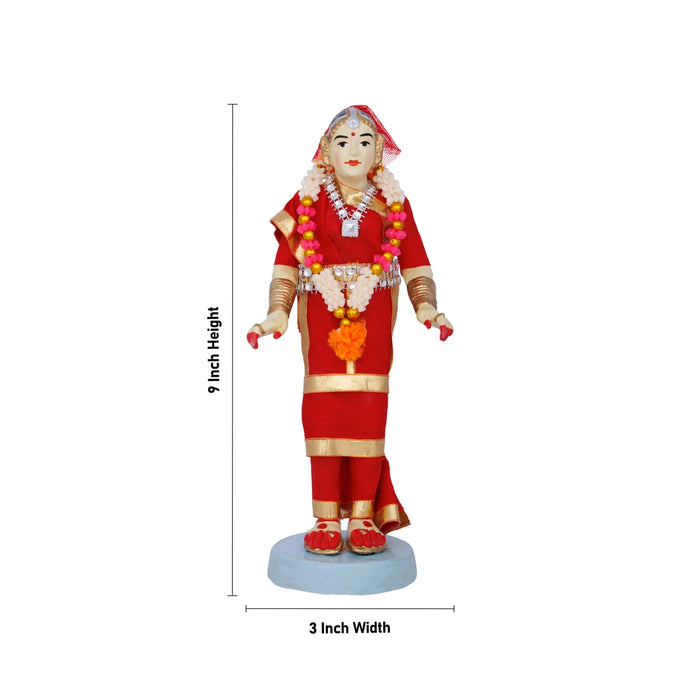 Iyer Wedding Clay Golu Bommai Pair - 9 x 3 Inches | Giri Golu Doll/ Navaratri Golu Bomma/Gombe/Bommai
