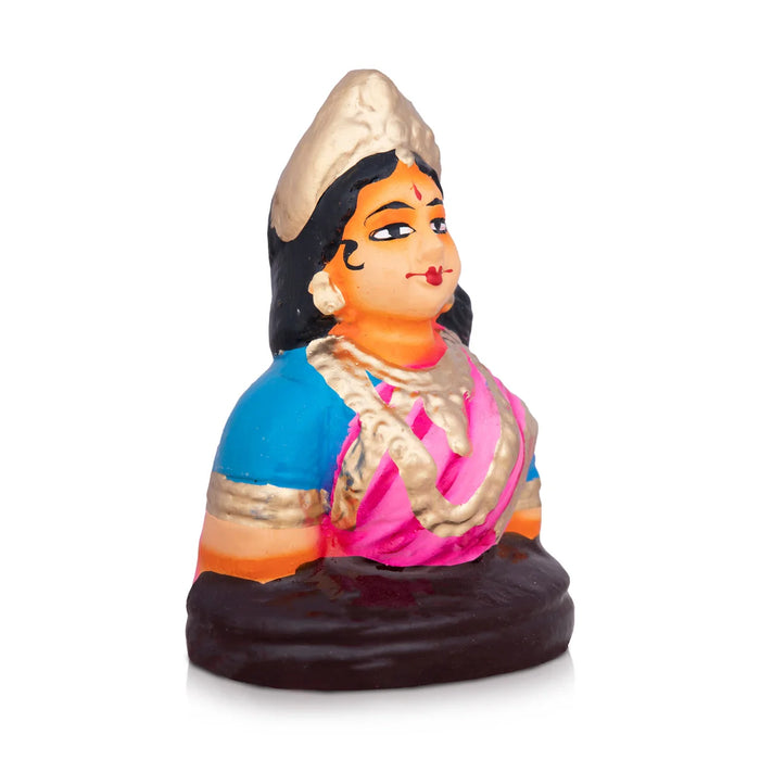 Gowri Face Clay Golu Bommai - 5 x 3.5 Inches | Giri Golu Doll/ Navaratri Golu Bomma/Gombe/Bommai