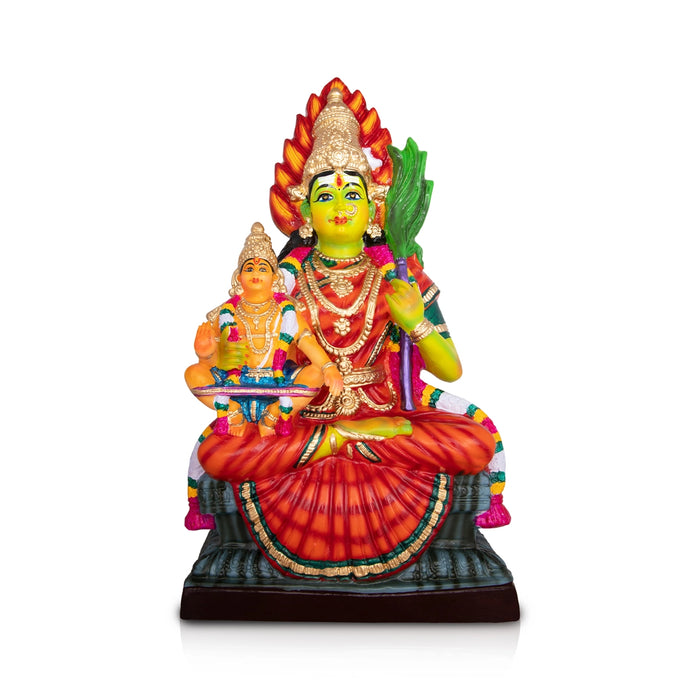 Kamakshi Idol With Ayyappan Statue Paper Mache Golu Bommai - 23 X 12.5 Inches | Giri Navaratri Golu Doll