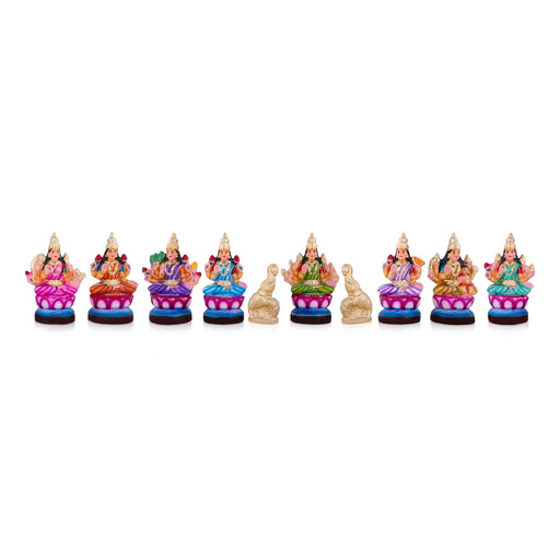 Ashta Lakshmi Clay Golu bommai Set - 9 x 5.5 Inches | Giri Kolu Bomma/ Navaratri Gombe/ Golu Doll - Clay Golu Bommai | Giri USA
