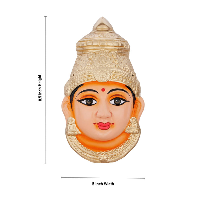 Amman Face Without Necklace - 8.5 x 5 Inches | Paper Mache Varalaskhmi Face / Amman Mugam for Deity Alangaram