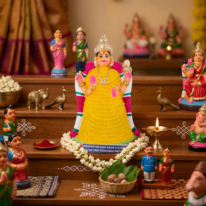 Manjal Amman Clay Golu Bommai - 12.5 x 8 Inches | Giri Golu Bomma/ Navaratri Golu Doll/ Gombe
