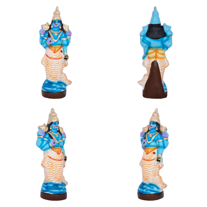 Dasavatharam Clay Golu Bommai Set- 10 X 3.5 Inches | Navaratri Golu Gombe/ Giri Golu Doll/ Navratri Decoration