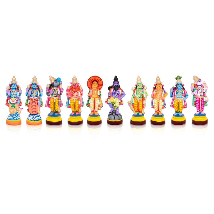 Dasavatharam Statue Paper Mache Golu Bommai Set - 14 X 5 Inches | Navaratri Golu Bommai/ Gombe/ Giri Golu Doll