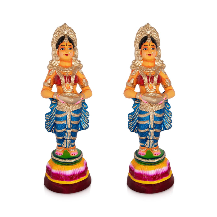 Pavai Vilakku Paper Mache Golu Bommai Pair - 19 X 6.5 Inches | Giri Golu Doll/ Navaratri Gombe/ Navratri Decor