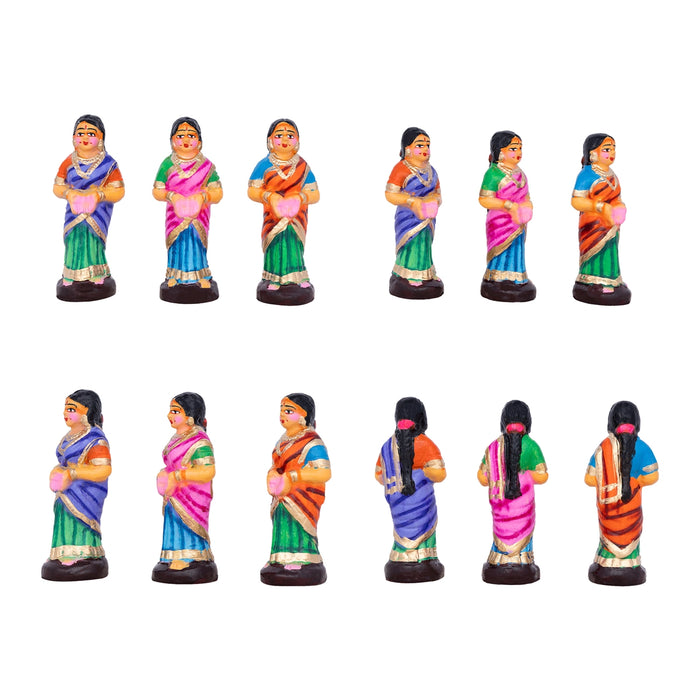 Karthigai Pengal Clay Golu Bommai Set - 12 x 8 Inches | Giri Golu Doll/ Navaratri Golu Bomma/Gombe/Bommai