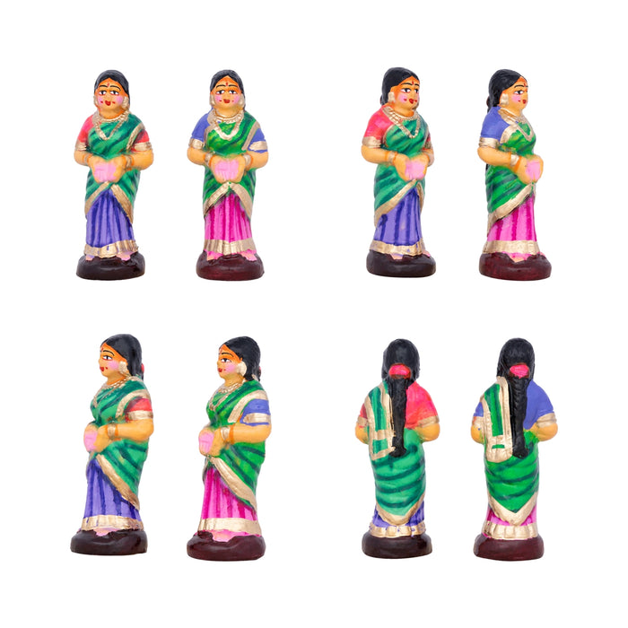 Karthigai Pengal Clay Golu Bommai Set - 12 x 8 Inches | Giri Golu Doll/ Navaratri Golu Bomma/Gombe/Bommai