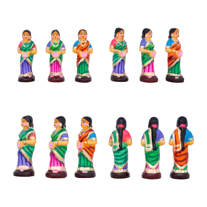 Karthigai Pengal Clay Golu Bommai Set - 12 x 8 Inches | Giri Golu Doll/ Navaratri Golu Bomma/Gombe/Bommai