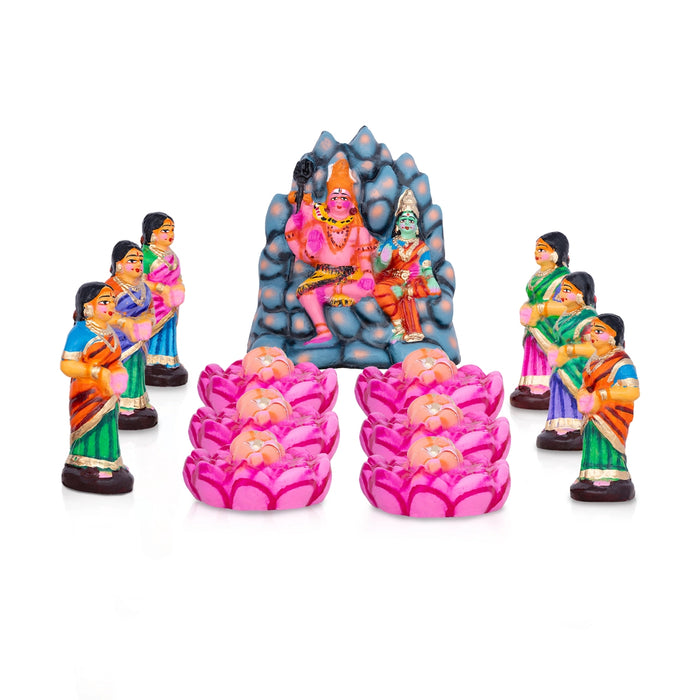 Karthigai Pengal Clay Golu Bommai Set - 12 x 8 Inches | Giri Golu Doll/ Navaratri Golu Bomma/Gombe/Bommai