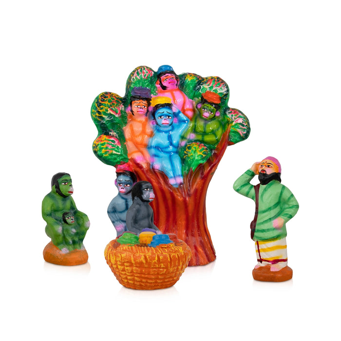 Kurangu Kulla Viyabari Clay Golu Bommai Set - 10 x 8 Inches | Giri Golu Doll/ Navaratri Golu Bomma/Gombe/Bommai