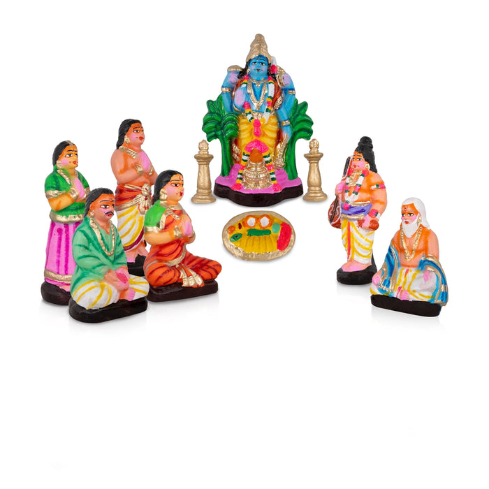 Sathyanarayana Pooja Clay Golu Bommai Set - 7 x 5 Inches | Giri Golu Doll/ Navaratri Golu Bomma/Gombe/Bommai