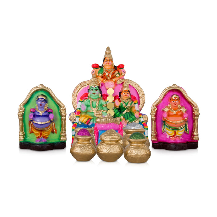 Lakshmi Kuberar Clay Golu Bommai Set - 12 x 8.5 Inches | Giri Golu Doll/ Navaratri Golu Bomma/Gombe/Bommai