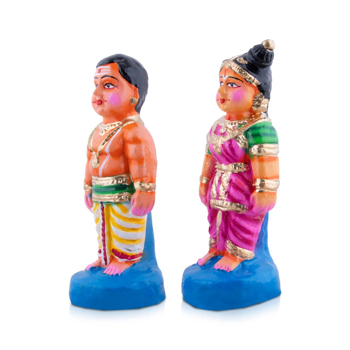 Young Couple Clay Golu Bommai Pair - 8 x 3 Inches | Giri Golu Doll/ Navaratri Golu Bomma/Gombe/Bommai