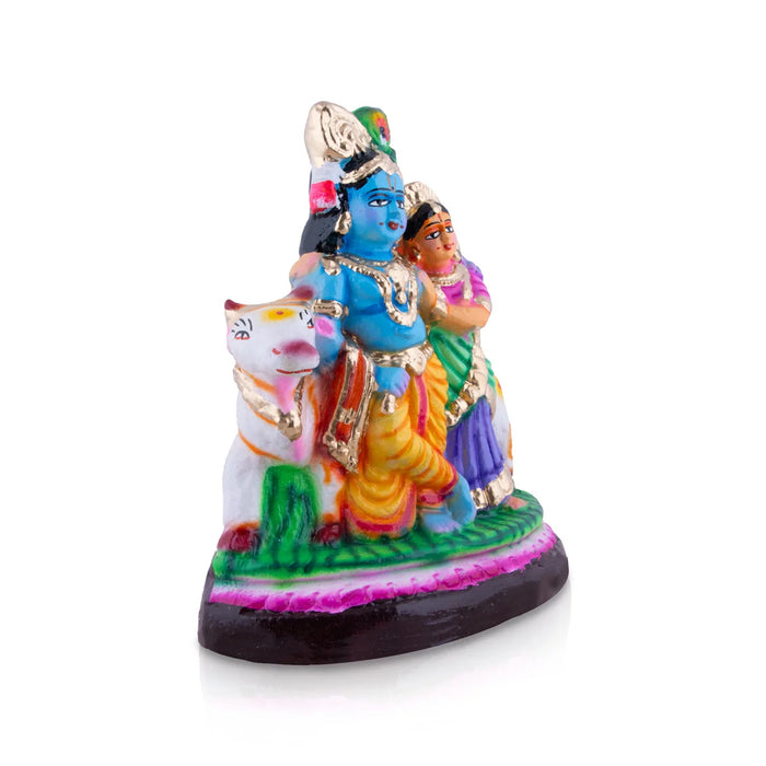 Radha Krishna with Cow Clay Golu Bommai - 10 x 8 Inches | Giri Golu Doll/ Navaratri Golu Bomma/Gombe/Bommai